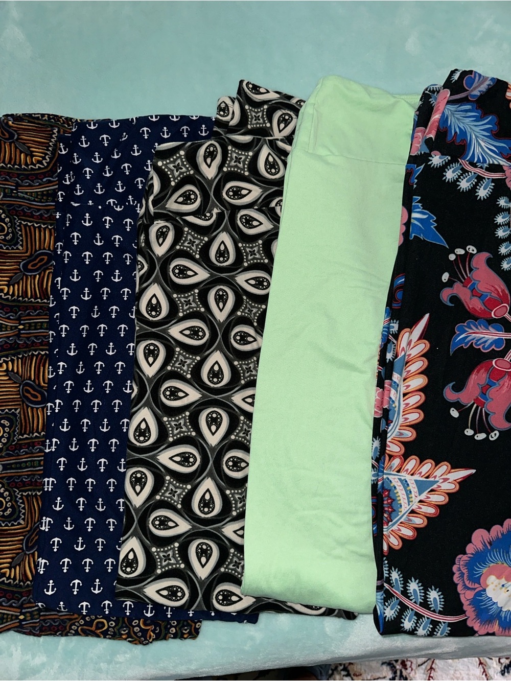 LuLaRoe Leggings Bundle in Mint, Navy, Black & Multicolor Prints